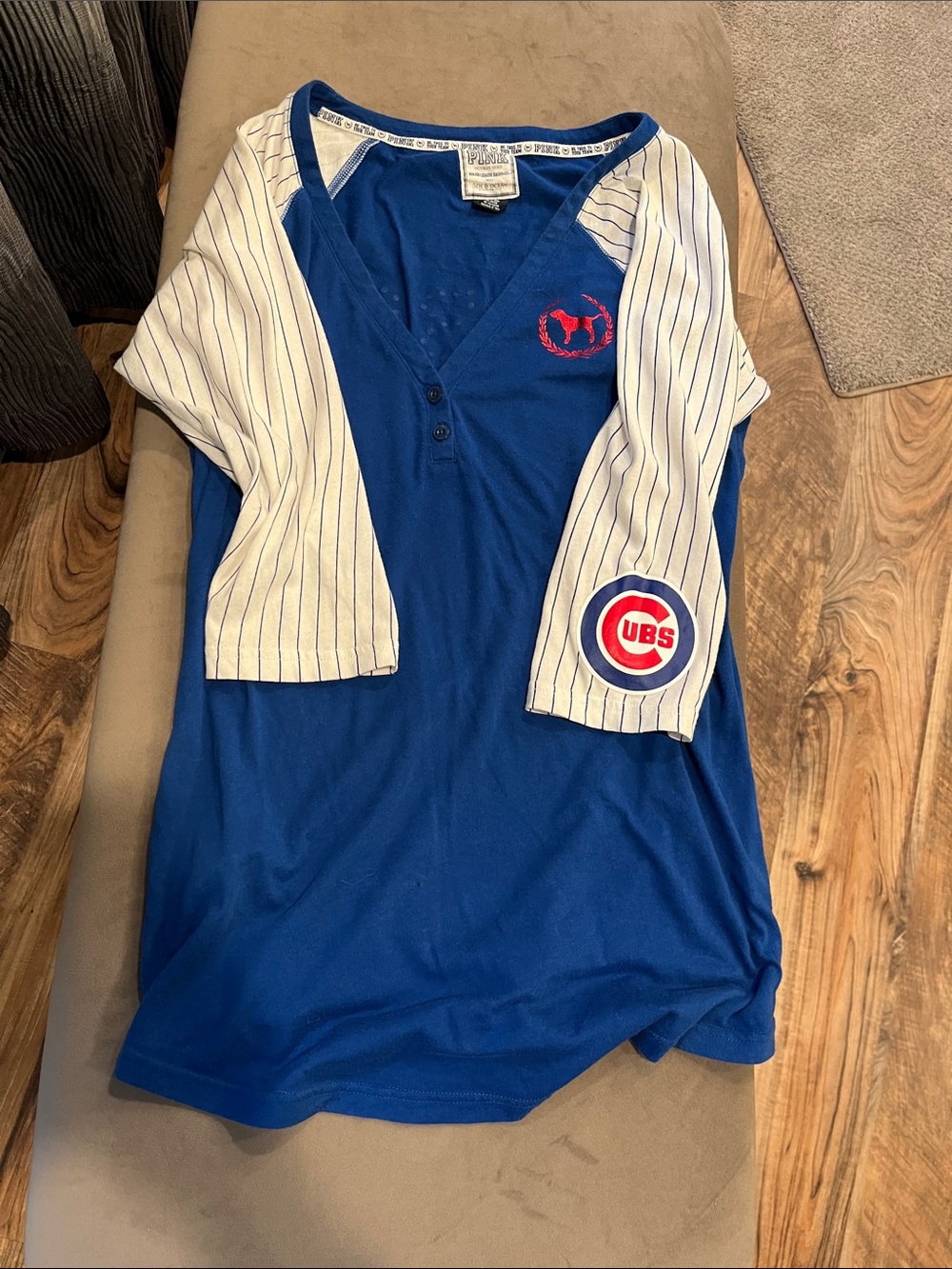 PINK Victoria's Secret Royal Blue 5th & Ocean White Pinstripes